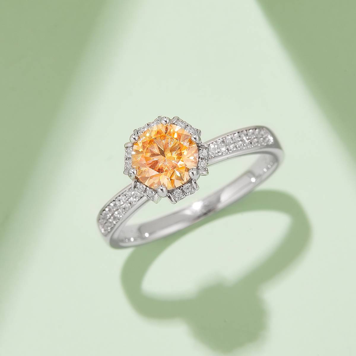 Straight arm wishing pool S925 silver plated platinum Moissanite women's ring 1 carat D-grade